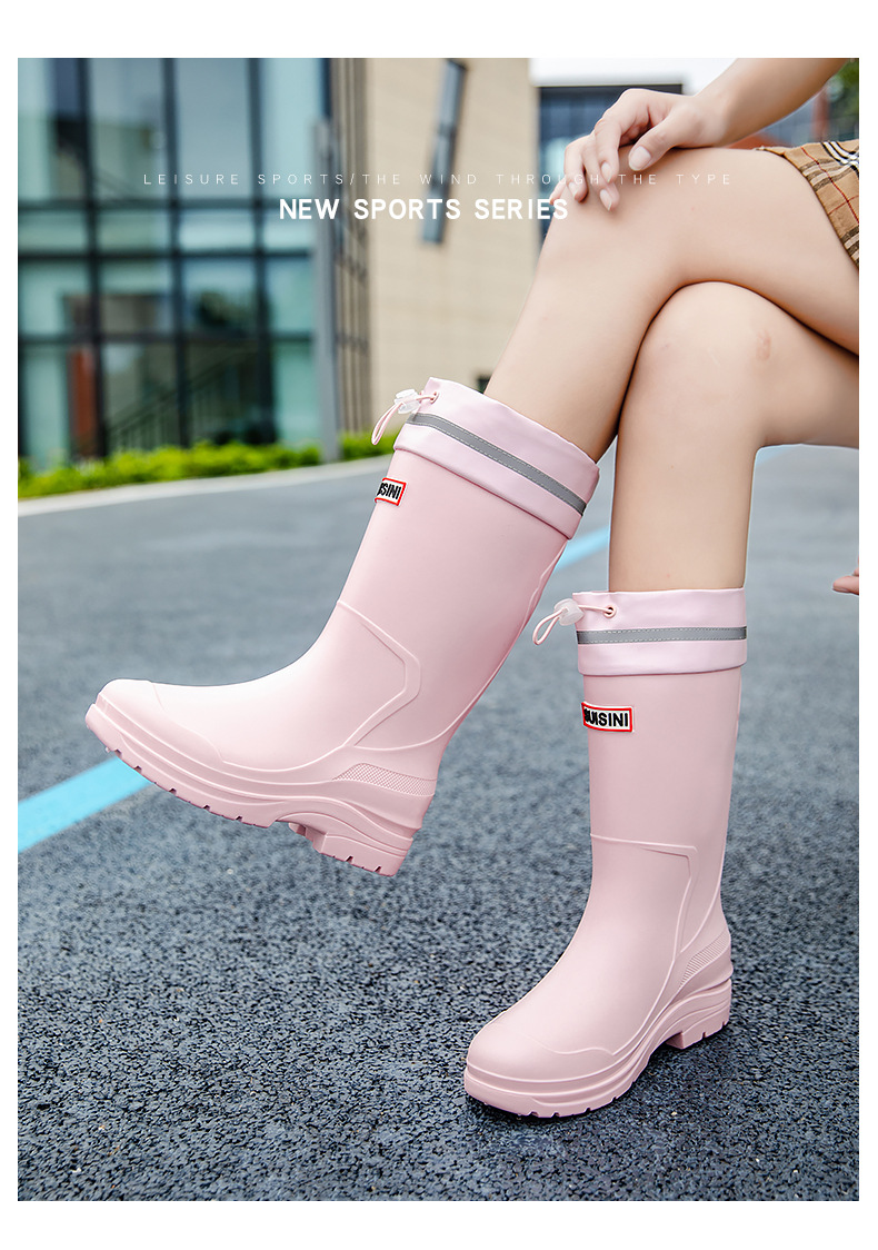 水鞋女高筒韩国雨靴纯色百搭外穿厚底防滑束口水鞋赶海防水工作鞋详情1