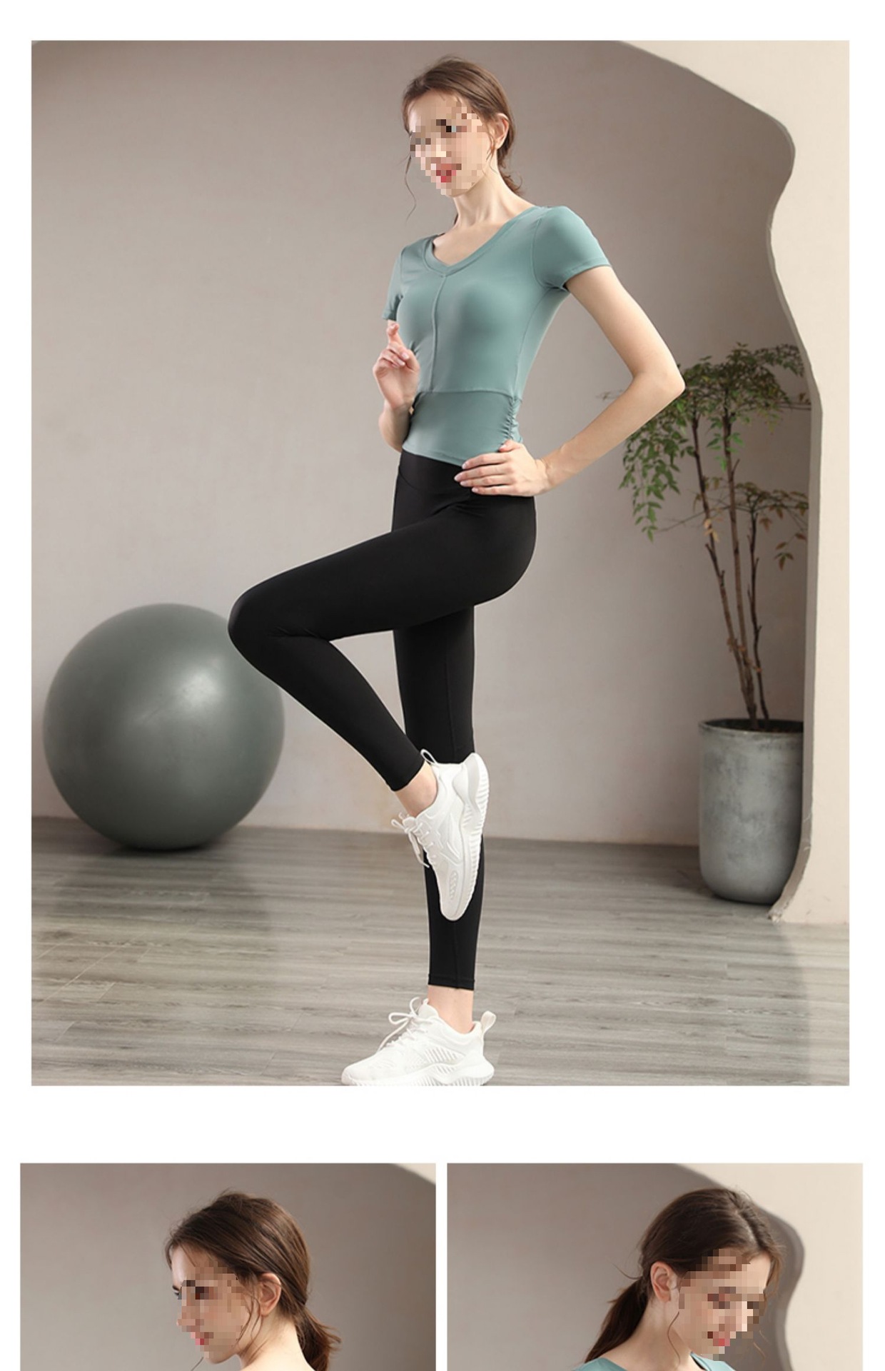 瑜伽服女上衣V领夏季带胸垫专业健身房运动短袖套装跑步T恤高级感详情12