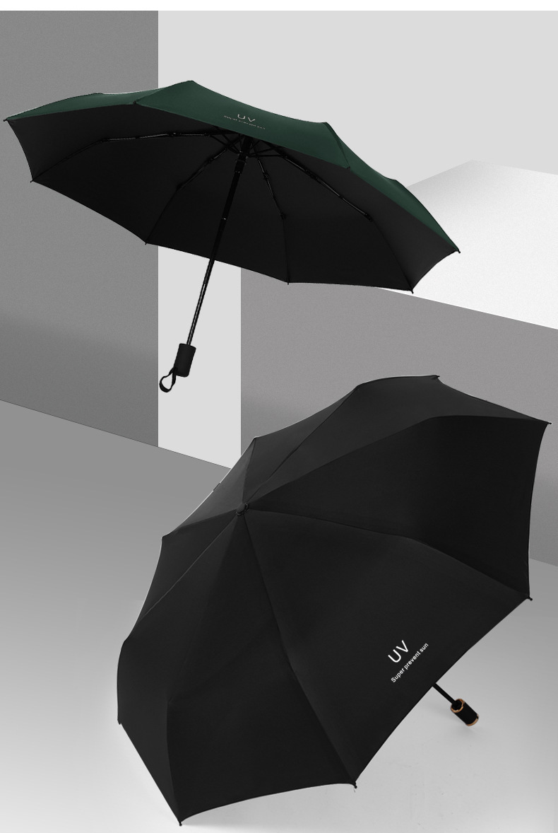 UV fully automatic opening and closing black rubber sunshade umbrella, weather umbrella, protective umbrella, sun protection three-fold umbrella, advertising umbrella, printed logo pic 4