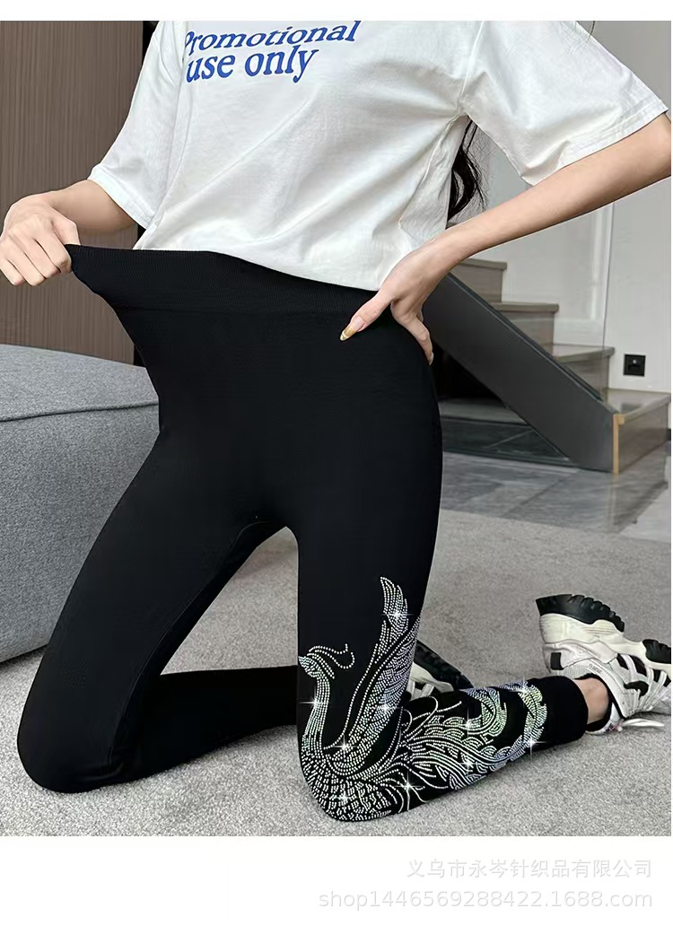 龙凤烫钻打底裤莫代尔高弹力裤高腰提臀运动健美裤铅笔裤秋冬加绒详情20