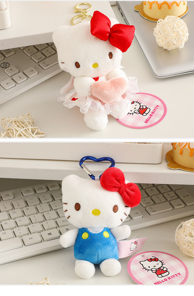 Sanrio official Hello Kitty plush toy, cute cat schoolbag doll, small pendant, KT cat keychain doll pic 9