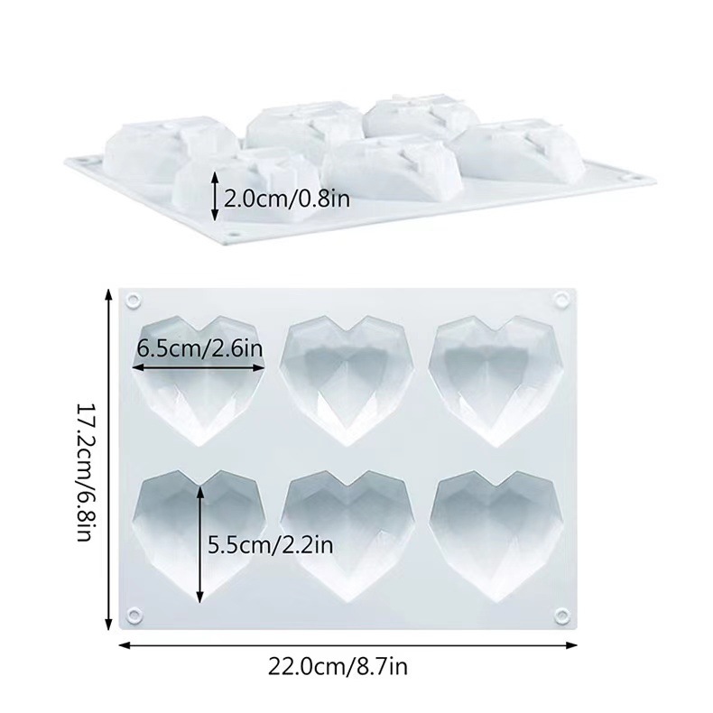 Choukai single 8-piece heart-shaped diamond resin mold, mousse silicone diy cake mold, rice cake mold, candle plaster pic 4