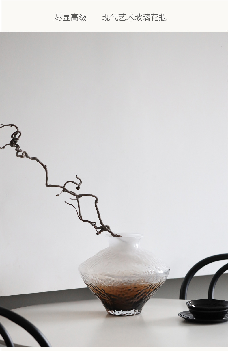 富雅玻璃新款渐变色中古花瓶玻璃中式插花客厅玄关酒店禅意摆件详情1