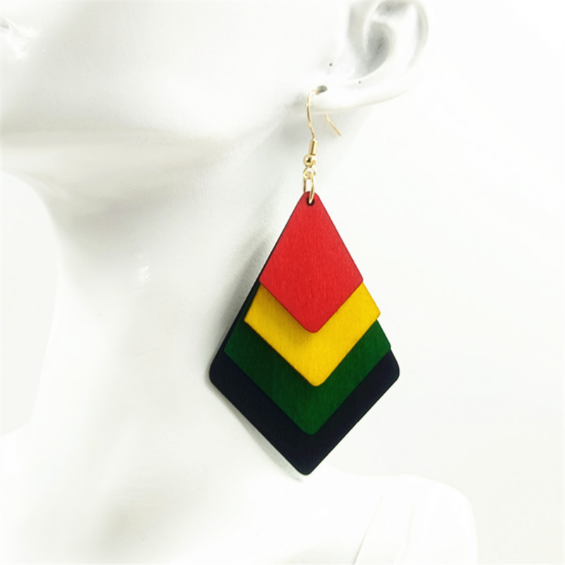 非洲亚马逊跨境多色耳环木片切割多层个性耳饰黑人历史月耳勾详情11
