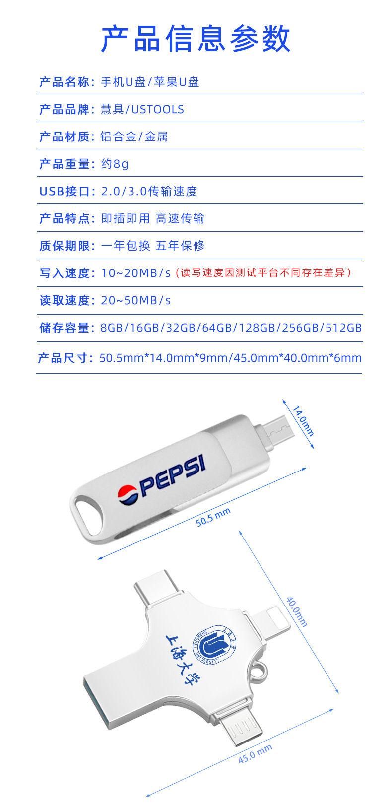 U盘四合一电脑手机高速usb3.0多用64g大容量2.0优盘Typ-c手机u盘详情4