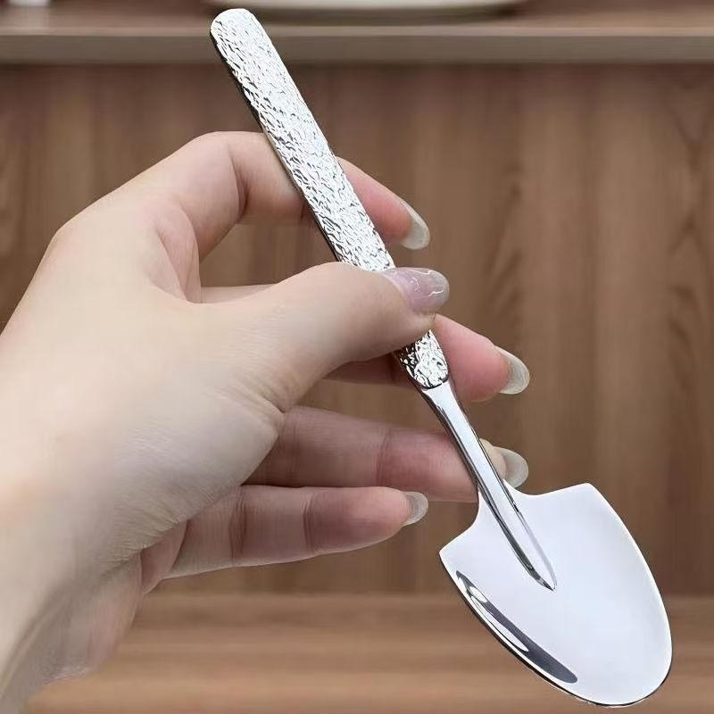 新款铁锹勺子不锈钢跨境爆款升级西瓜勺锤纹雪糕勺沙冰尖勺高颜值详情11