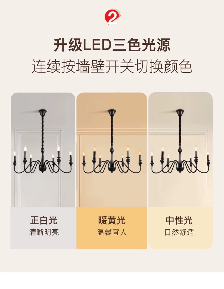 American retro candle chandelier, main light in the hall, black retro living room, French chandelier, new bedroom, Zhongshan lamp pic 8