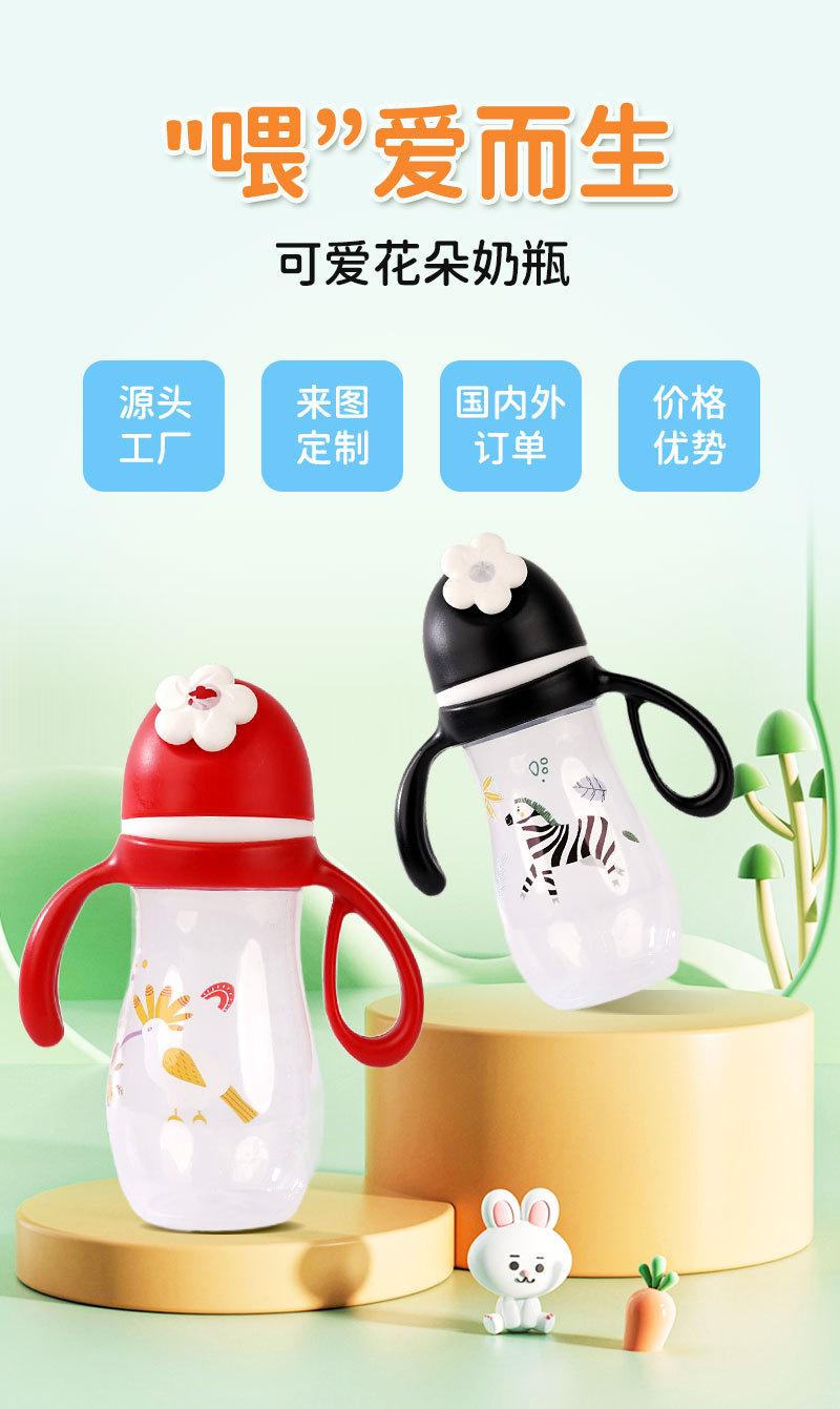 Infant PP baby bottle, anti-drop and anti-swelling, wide-mouth imitation breast milk with handle, direct supply from the manufacturer pic 1