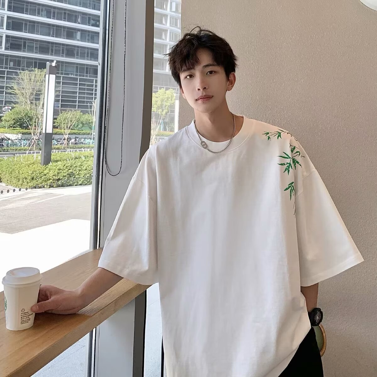 2024 bambú bordado manga corta camiseta verano nueva versión coreana holgada tendencia versátil casual hombre top moda nacional pic 2