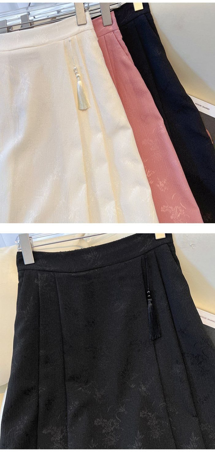 跨境货源时尚新中式提花百褶半身裙国风高腰显瘦马面长裙一件代发国潮详情16