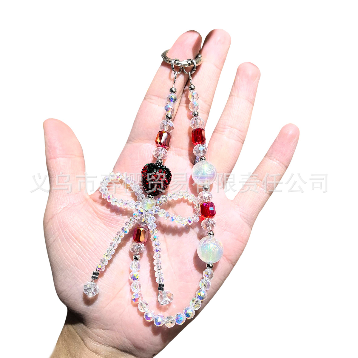 Creative and fashionable full-diamond strawberry bow mobile phone chain keychain, exquisite bag pendant chain, crystal sparkling beaded chain pic 6