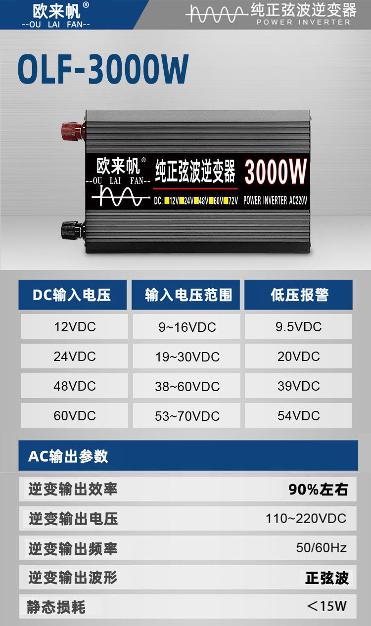 智能纯正弦波欧来帆逆变器12v24v48v60转220v4000w家用车载太阳能详情17