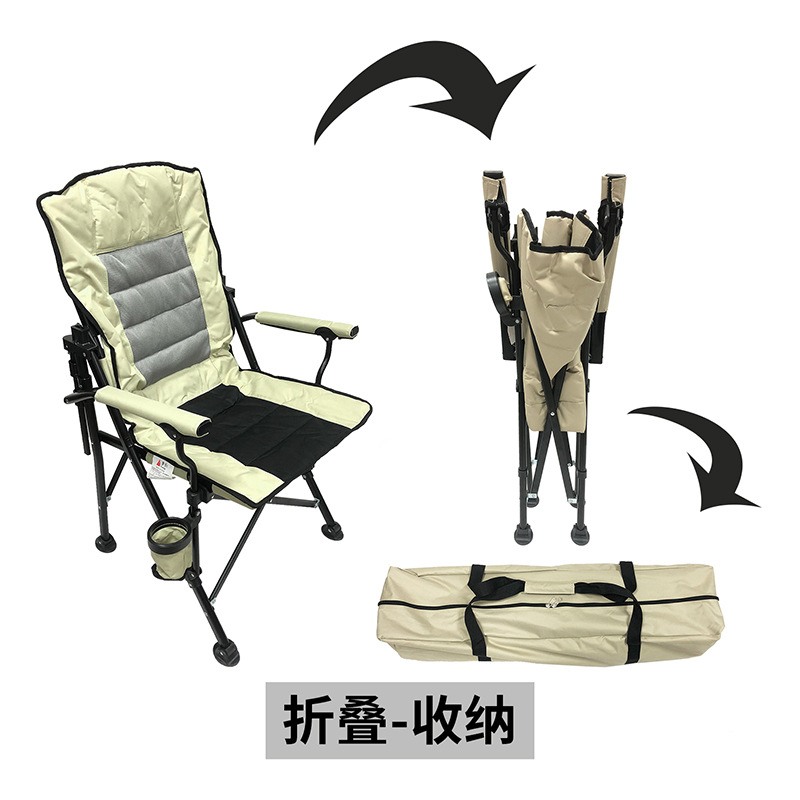 靠背旋转椅扶手挺腰躺椅跨境露营可调节凳子便携式加棉户外折叠椅详情3