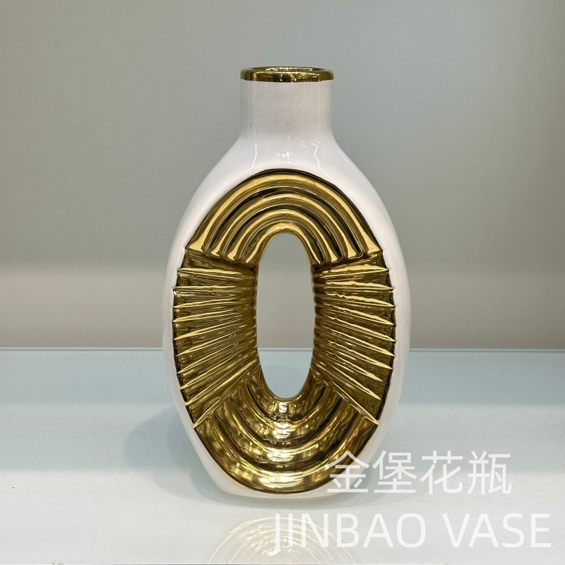 Nordic popular ceramic vase, gilded office and living room decoration item, fresh flower simulation flower arrangement, flower container, heart pic 32