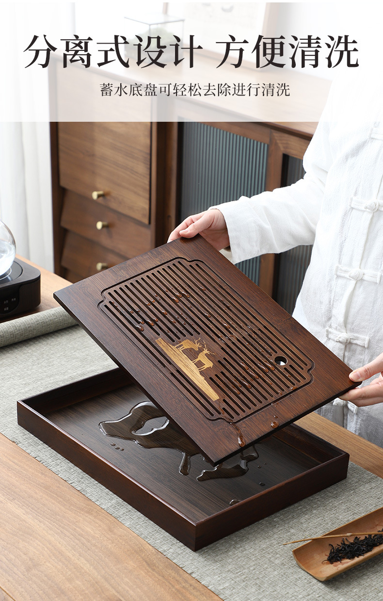 Wholesale of household small water storage trays, draining tea tables, simple rectangular bamboo tea sets, large and small sizes pic 20
