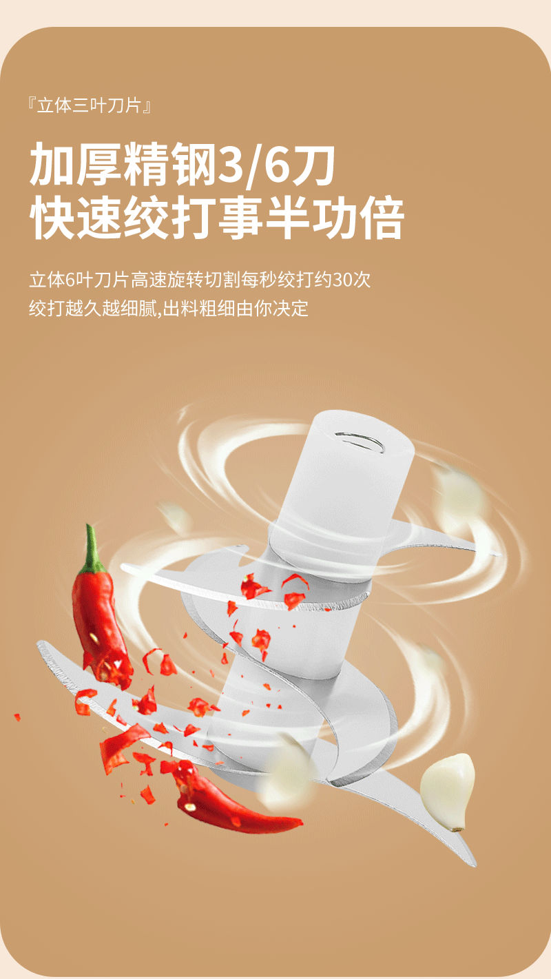 跨境工厂批发蒜泥器充电电动捣蒜器迷你便携自动搅拌器透明六刀片详情12