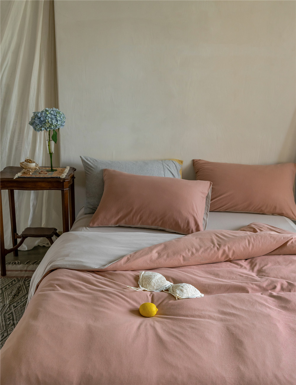 ins Japanese-style solid color all-cotton knitted cotton four-piece set, skin-friendly nude sleeping plain double-layer Indian cotton bed sheet pic 207