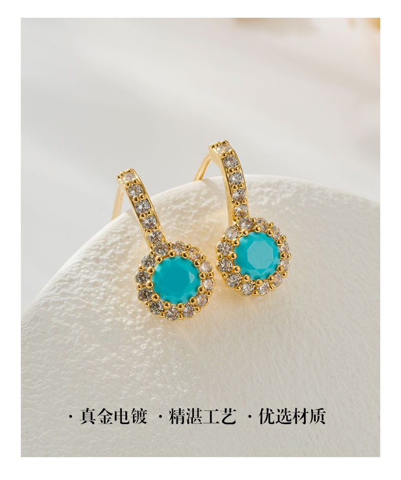 New light luxury round zircon stud earrings made of copper alloy with micro-inlaid zirconium in multiple colors are available. s925 silver needle high-end earrings pic 7