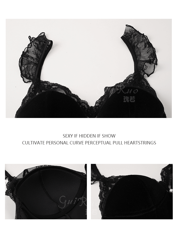 A seductive lace see-through deep V with a chest cushion, a sweet sleeping dress, an outer robe and velvet home wear set 3908 pic 5