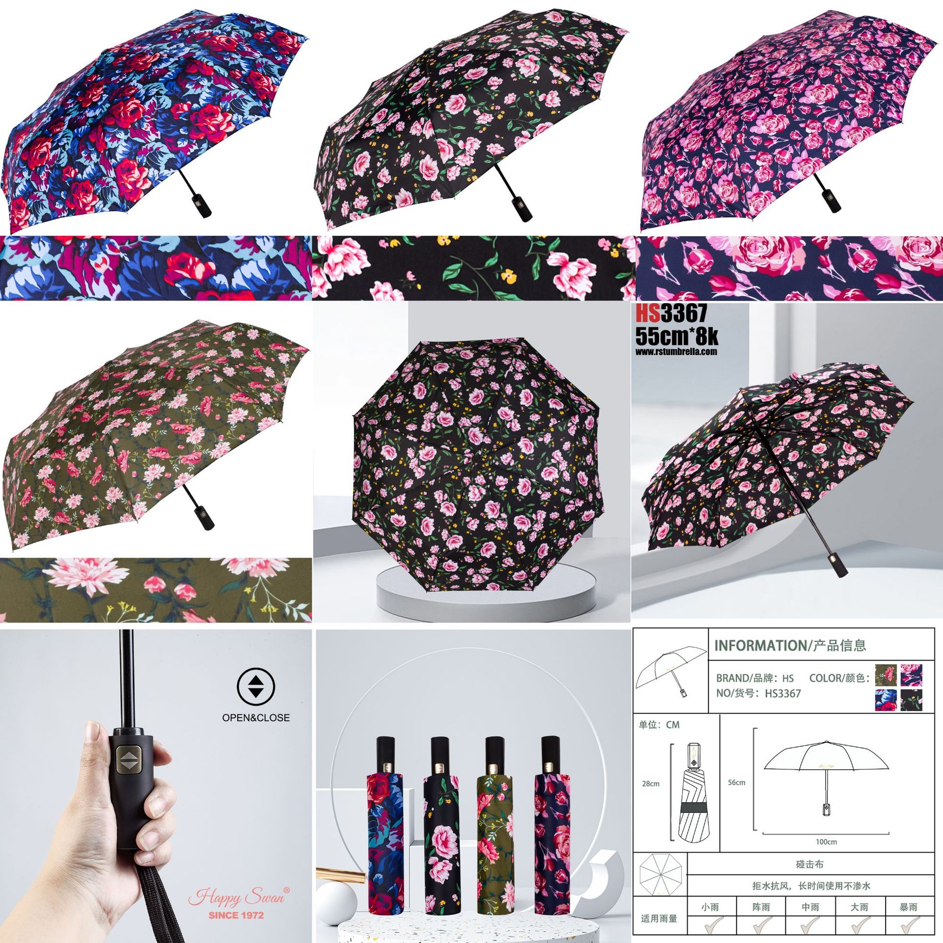 【外贸】新款三折自开收碰击布雨伞55cm21吋8K自动雨伞 umbrella详情23