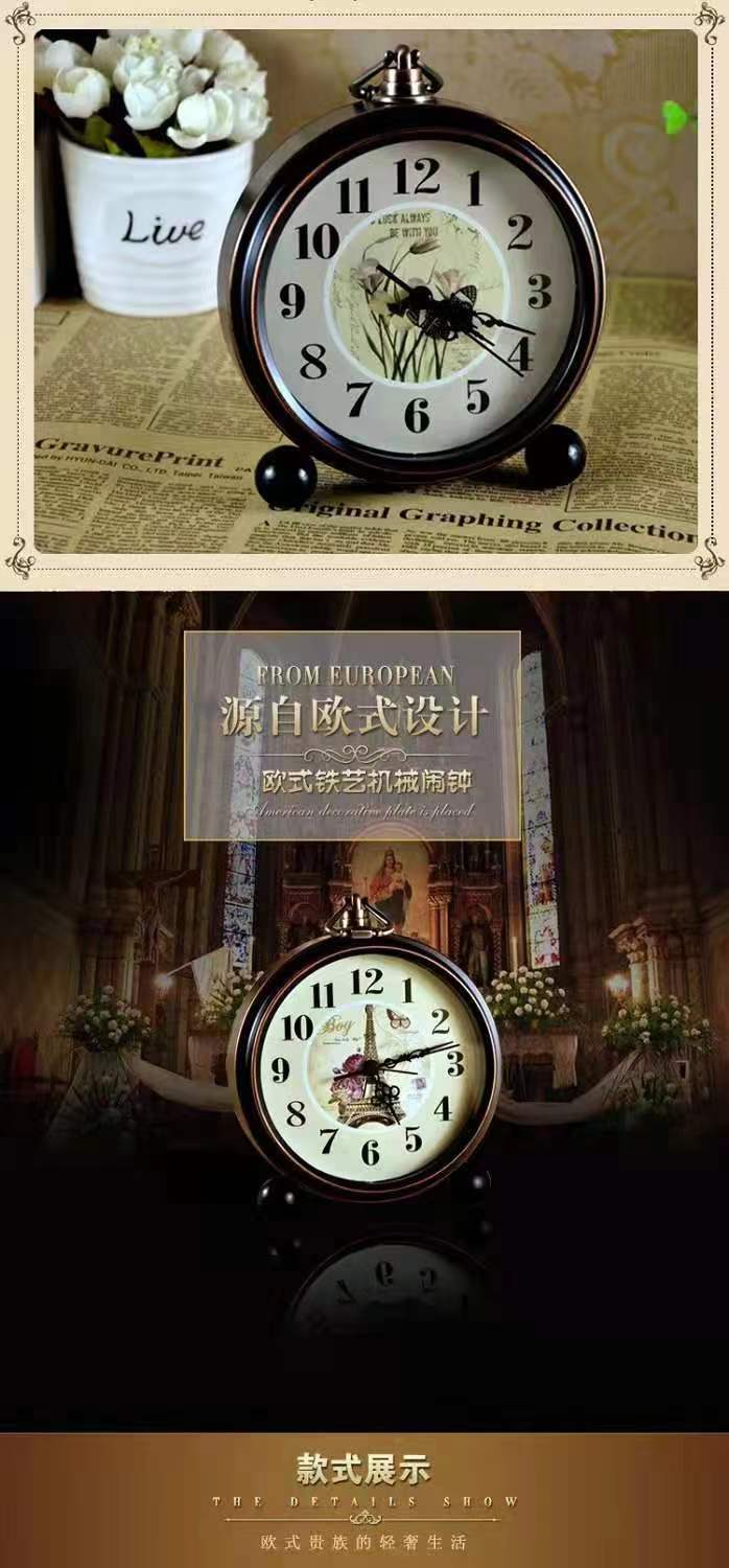 Alarm clock, retro clock, metal 5-inch desktop silent bedside, fashionable table clock, living room, bedroom, European simple table clock pic 5