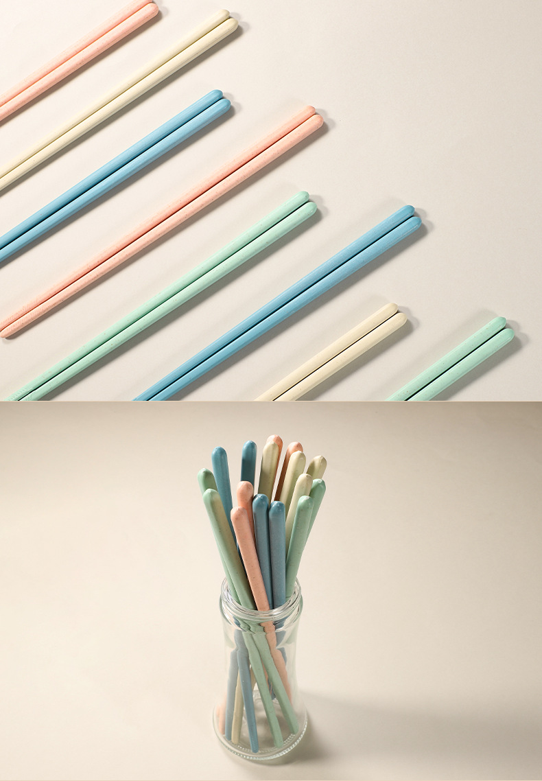 Boshun wheat straw chopsticks are degradable, heat-resistant, anti-slip, anti-mold, multi-color portable plastic multi-functional chopsticks pic 10