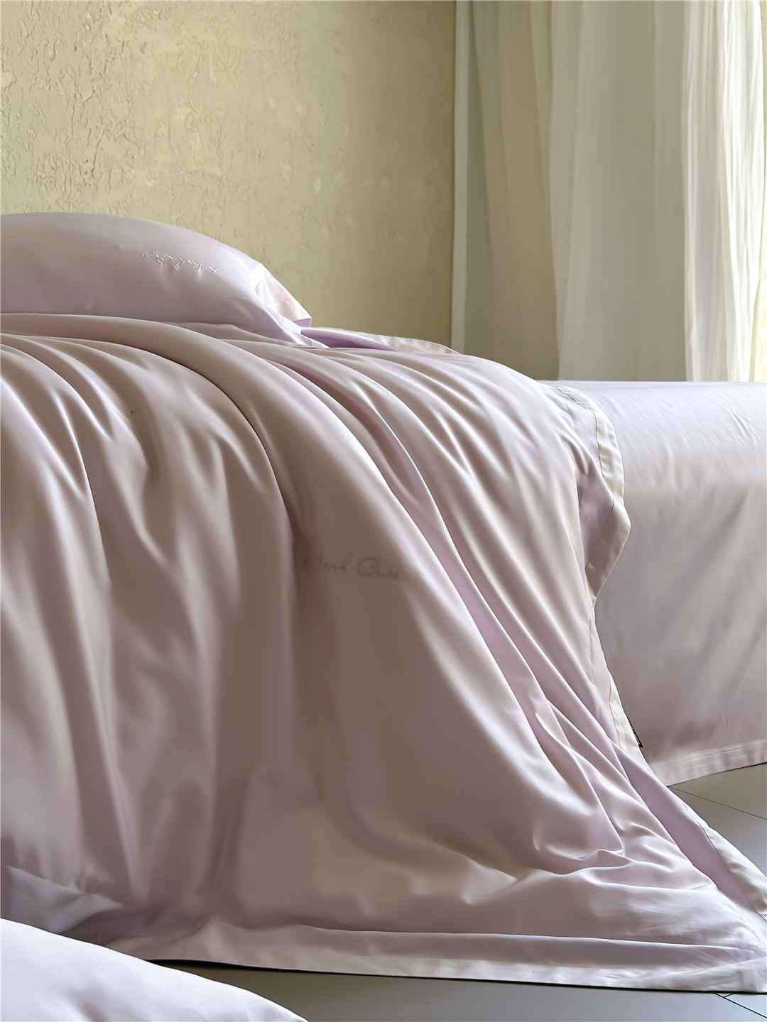 Minimalist style 100-count ultra-fine denier Tencel cotton four-piece set, high-end and silky smooth naked sleeping grade bedding pic 29