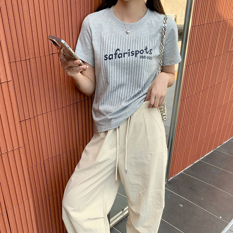 韩国小众潮流休闲运动风33号前后印花竖条字母显瘦正肩短袖T恤女详情8