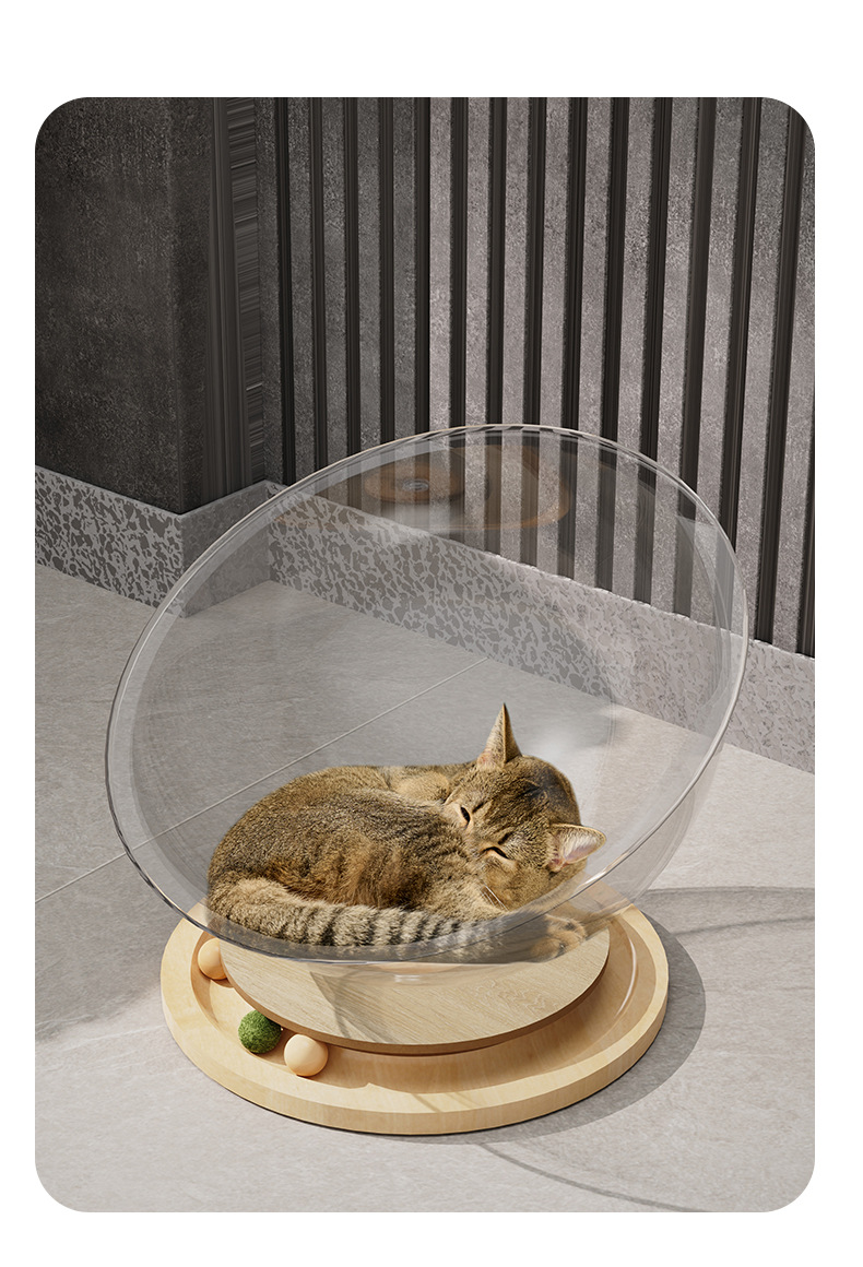 Space capsule acrylic cat bed, solid wood turntable toy, mint cat play and sleep integrated pet supplies, one-piece consignment pic 11