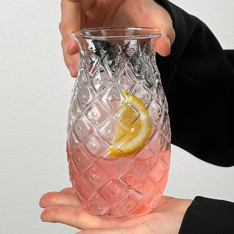 透明菠萝杯果汁玻璃杯吸管冷饮杯简约水杯家用玻璃单层杯冷萃杯详情5