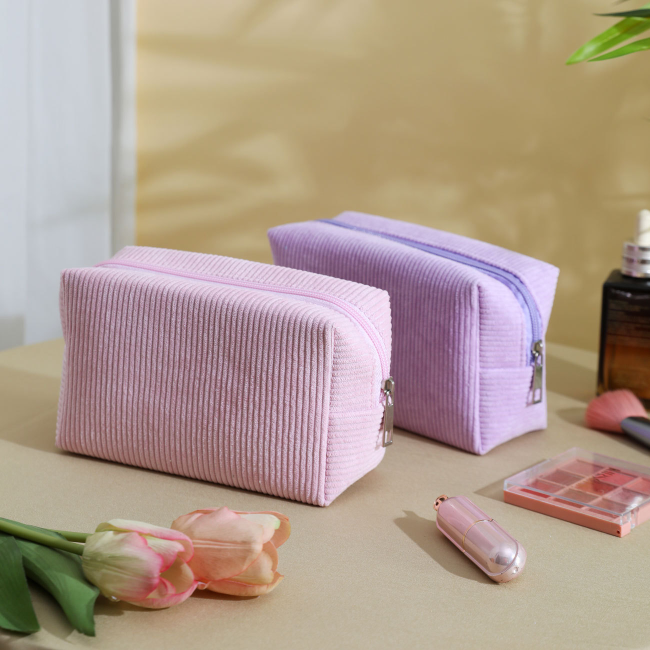 跨境灯芯绒女士八角化妆包便携化妆刷收纳袋小香风美妆包小号手拿详情5