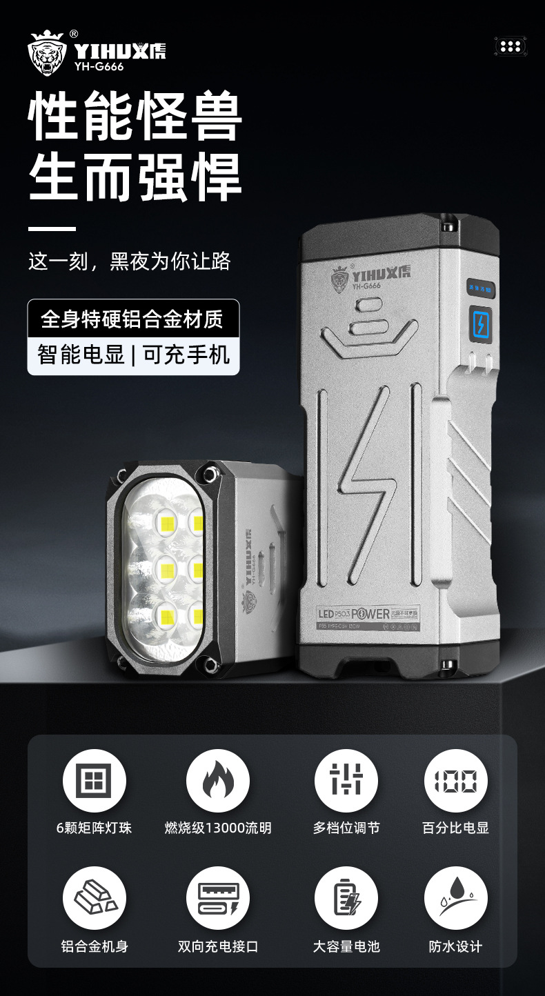 跨境抖音新款G999定焦月光宝盒13000流明远射充电宝10000毫安详情1