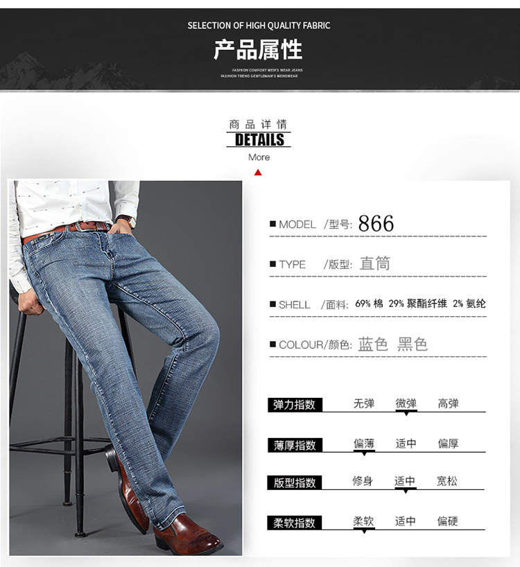 跨境爆款男士牛仔裤中青年休闲长裤弹力耐磨直筒工装潮流男装详情5