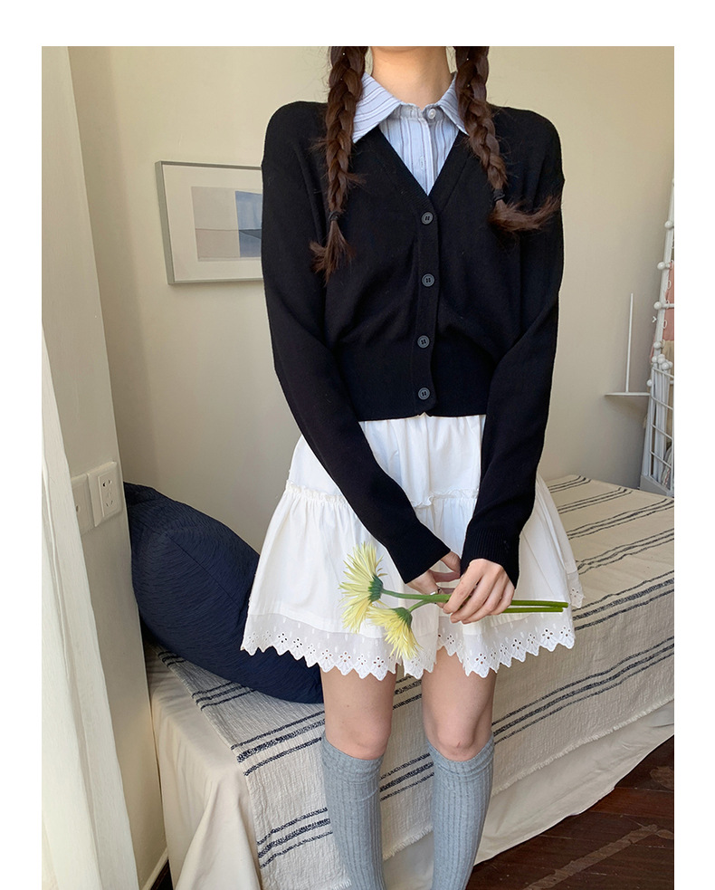 【jisoo风假两件】歌铭韩版POLO领针织开衫女2025秋季上衣X8207F详情40