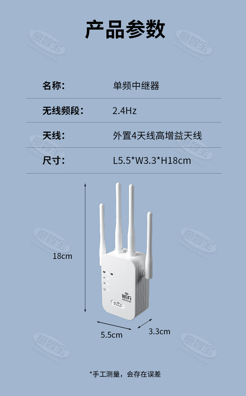 WIFI信号增强器四天线家用穿墙无线网络扩大器放大器300M中继器详情39