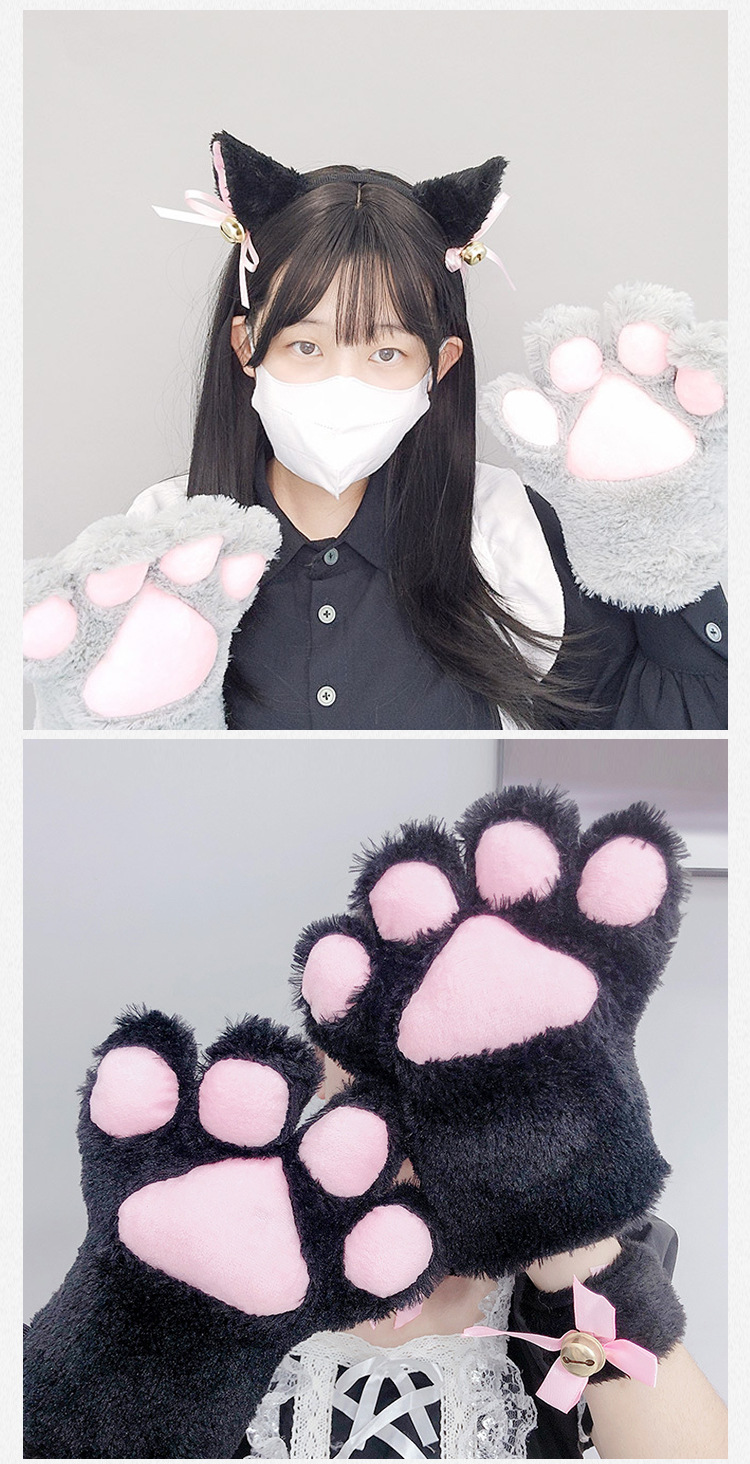 One-piece delivery of Japanese-style cute and adorable plush cosplay performance props, cat paw gloves, popular cat paw gloves pic 15