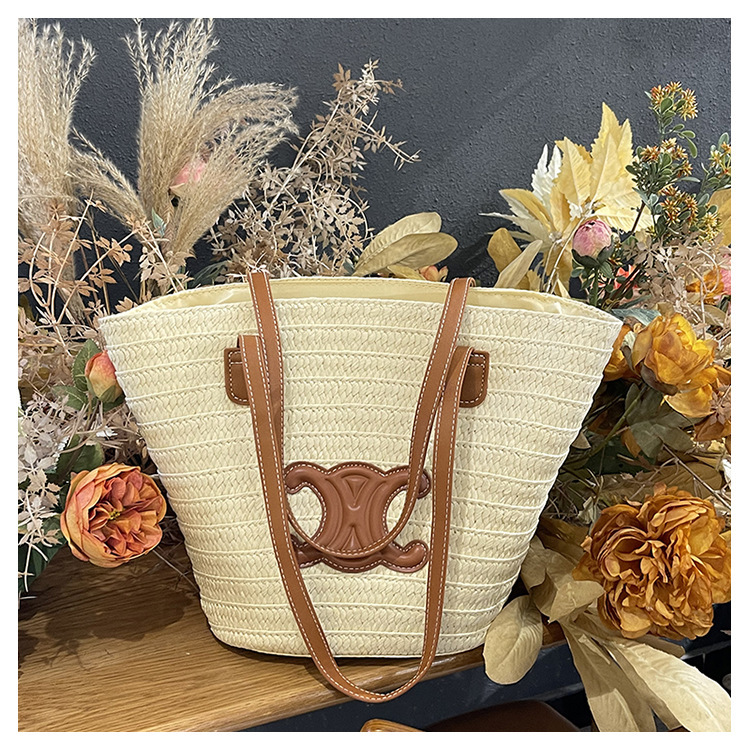 单肩草编包女士手提包大容量夏日旅游沙滩包手工编织菜篮子腋下包详情21