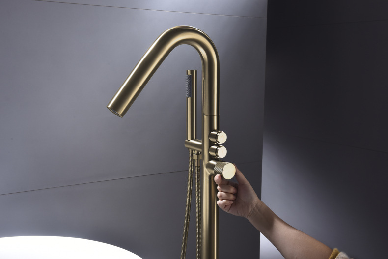 Cross-border exclusive floor-standing shower head set, hotel engineering bathtub, shower tub, edge faucet, shower head, brushed gold pic 7