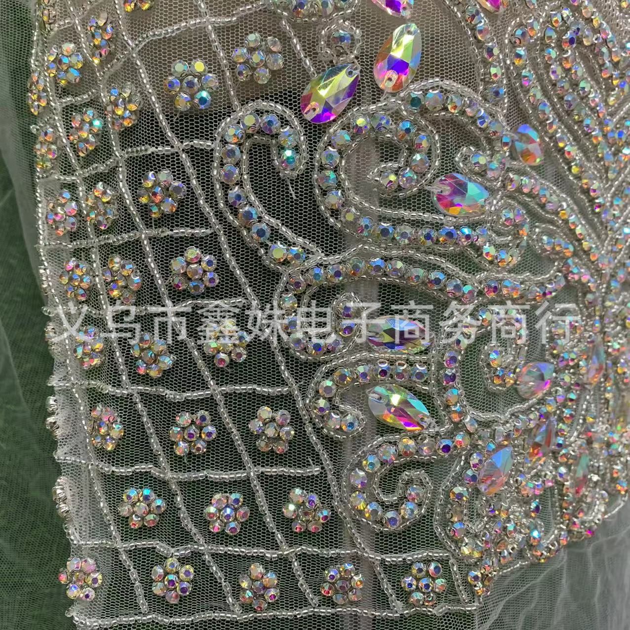 钩针款手工款钉珠婚纱礼服V领网纱贴花服装辅料详情10