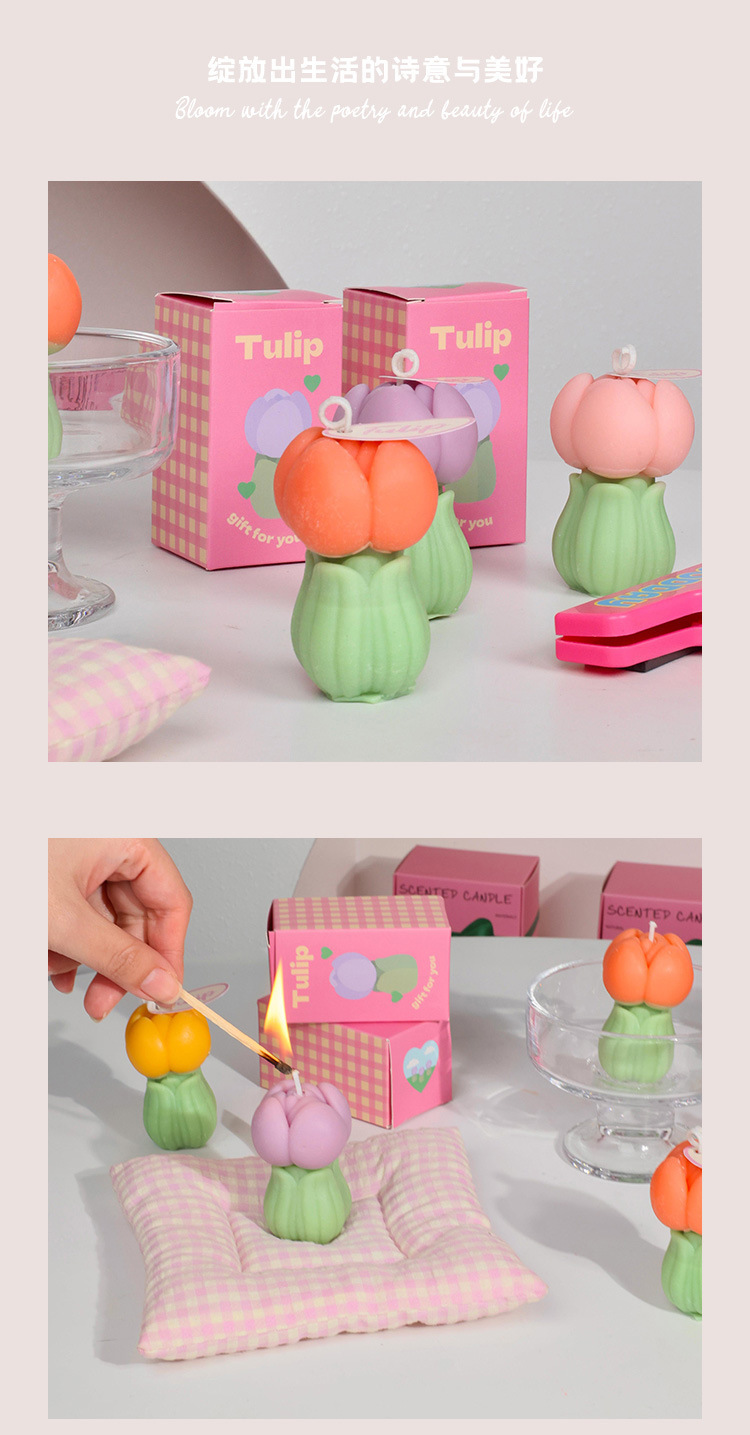 三八妇女节女神节伴手礼物花苞郁金香薰蜡烛造型蜡烛香氛批发摆件详情4