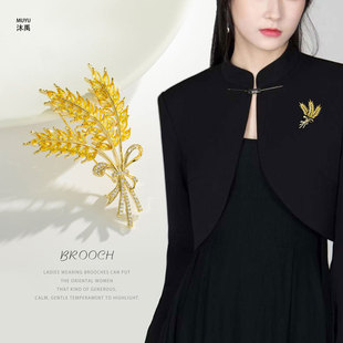 Original design, high-end sense, wheat ear brooch, copper alloy, real gold electroplating, micro-inlaid with zirconium oil, exquisite brooch and clothing pic 6