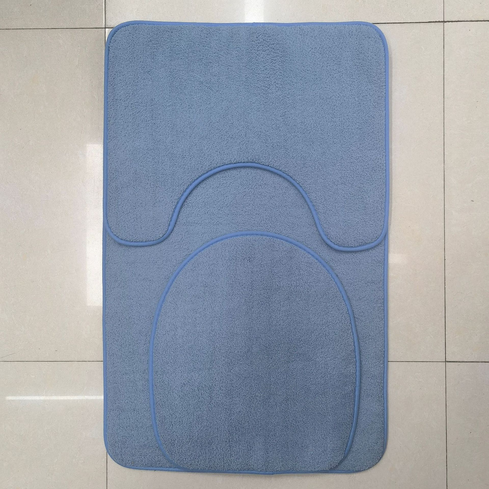 Milano fleece color sólido absorbente antideslizante baño baño asiento de inodoro U forma de dos piezas juego de tres piezas esponja piso mat pic 4