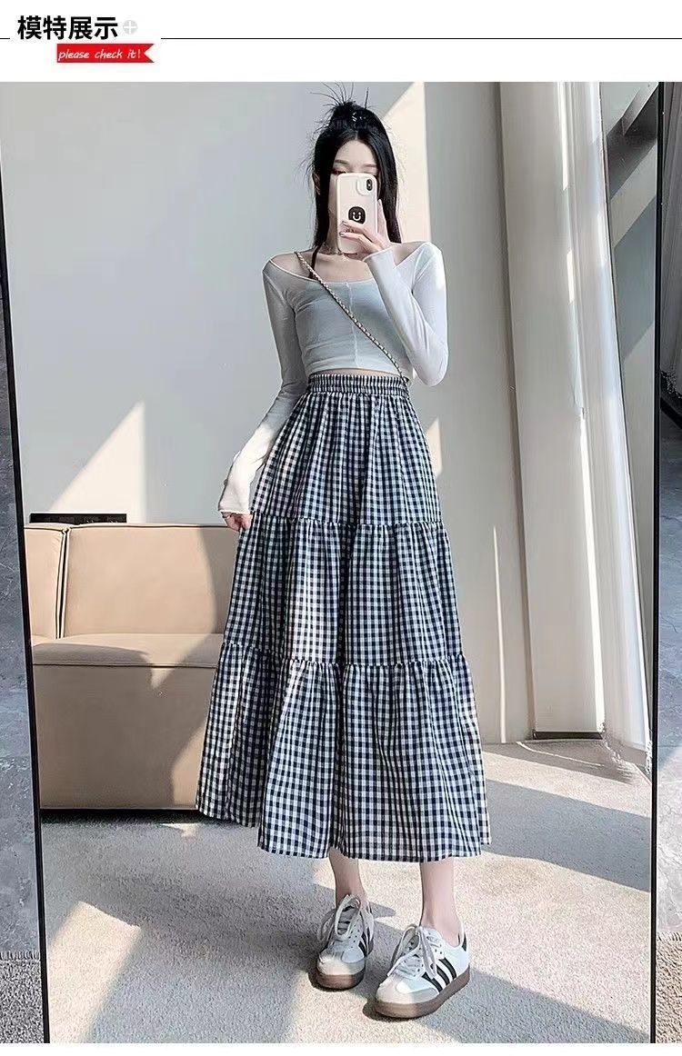 复古小格子半身裙女2025新款高腰a字长裙显瘦遮胯大摆伞裙蛋糕裙详情6