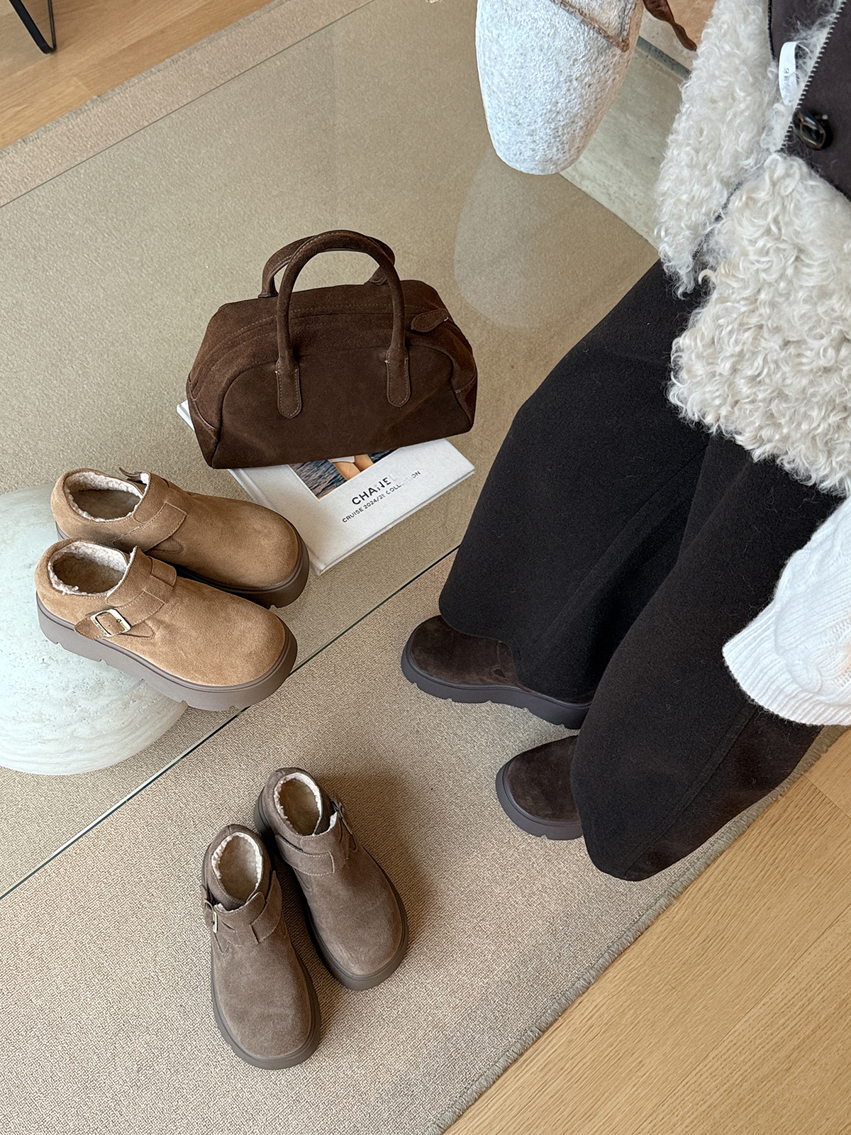 MARCO&JOYCE厚底增高勃肯鞋女冬季新款加绒松糕一脚蹬乐福鞋单鞋详情26