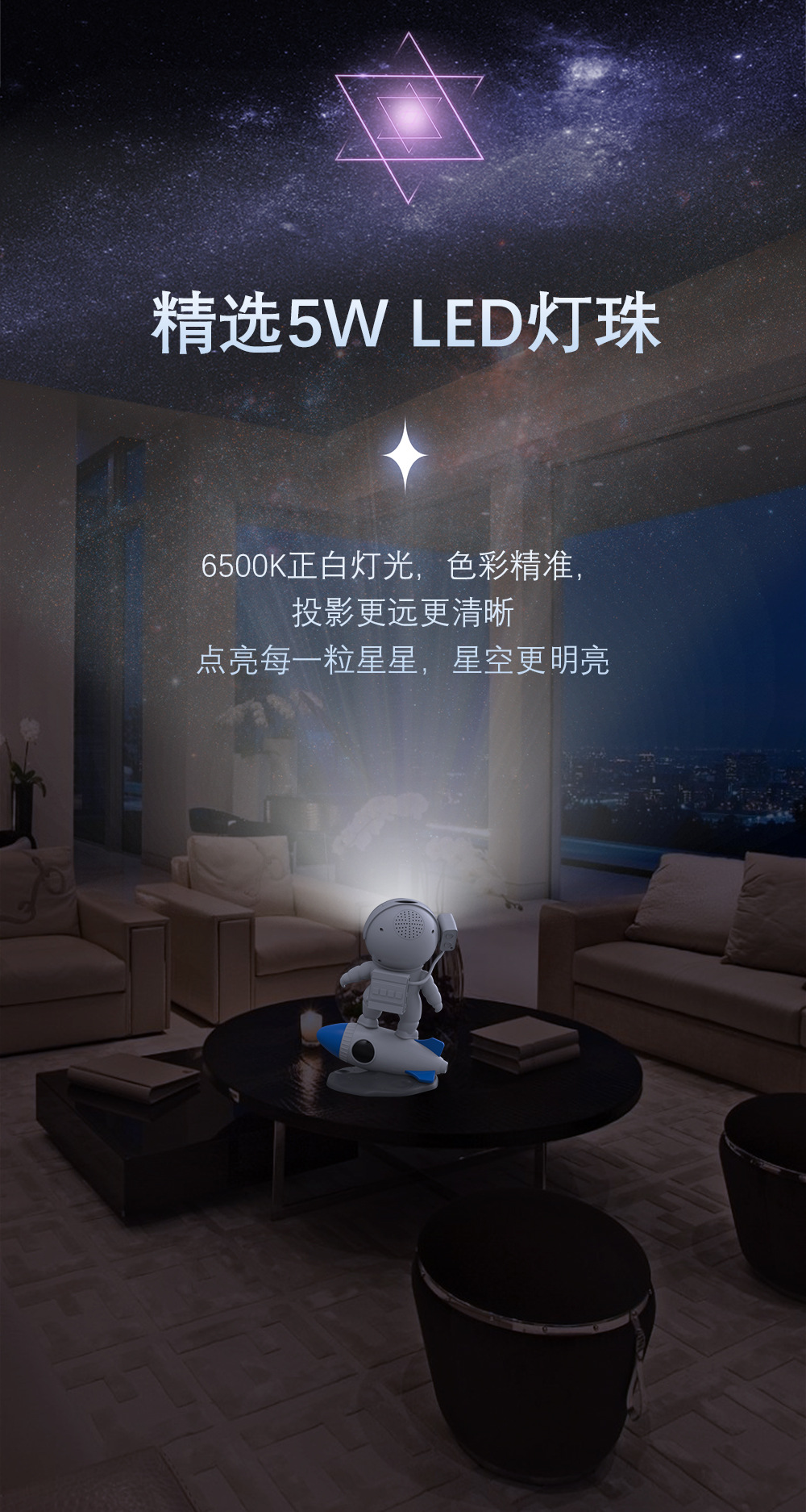 新品火箭宇航员银河星空投影灯卧室氛围灯宇宙星系高清调焦投影灯详情13