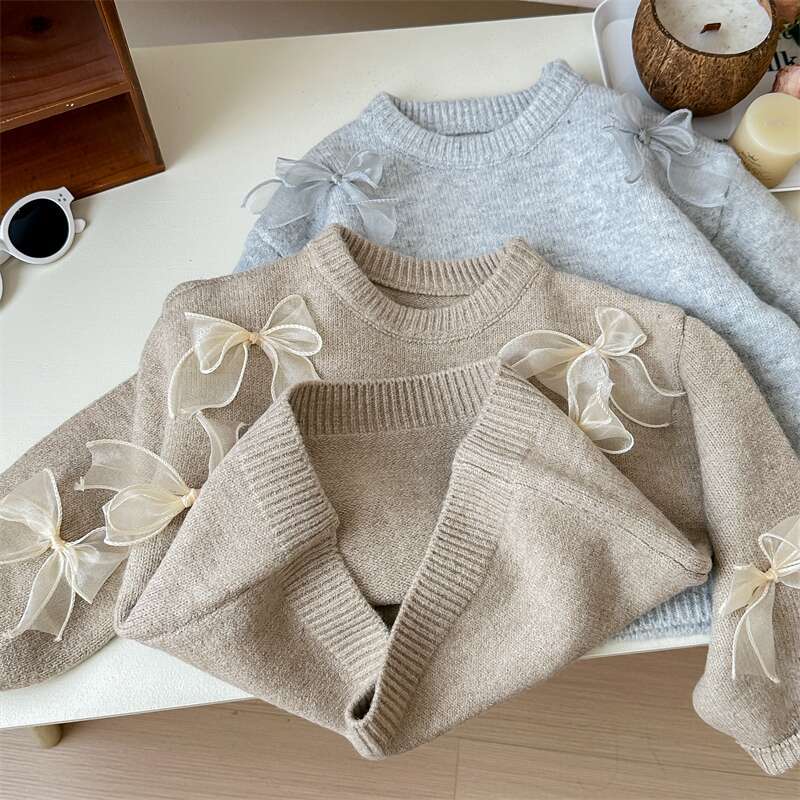 Estrella infantil redondo coreano suéter para niños primavera/otoño nuevo zoeong niña versión coreana moda niños arco jersey pic 20