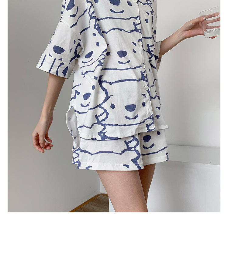 ins Fresh pajama women Summer short sleeves and shorts Korean cardigan plus-size Korean Japanese-style home wear two-piece set pic 2