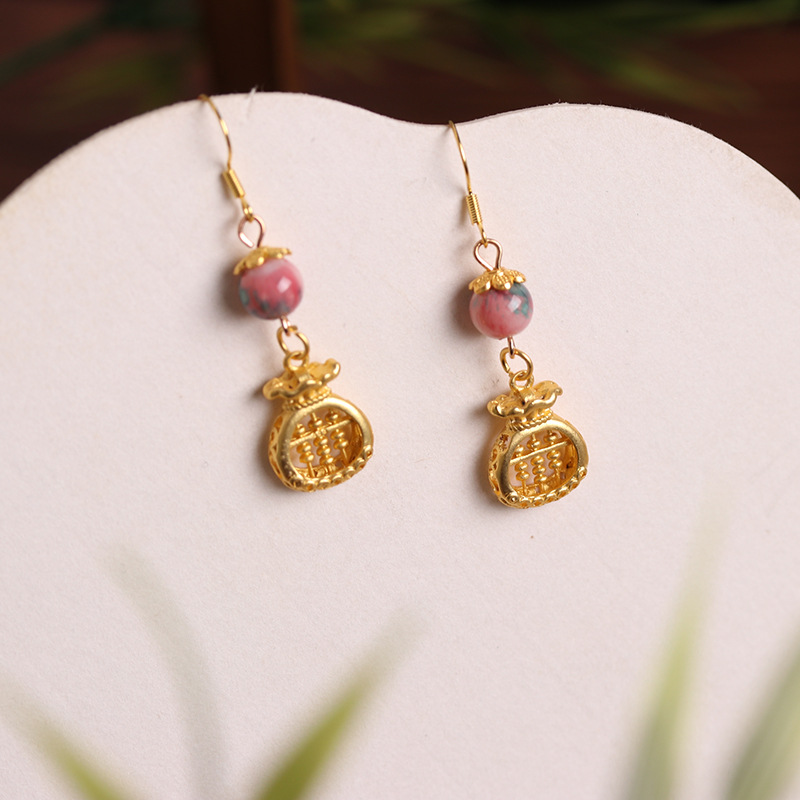 New Chinese-style national trend retro jewelry enamel niche 925 ear needle magnolia flower imitation Hetian jade ancient-style earrings pic 15