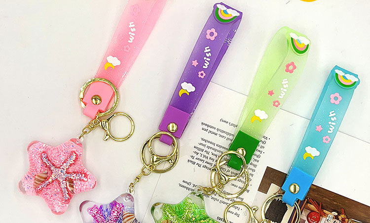 创意入油液体流沙钥匙扣五角星卡通海洋世界漂浮钥匙链小礼品批发详情3