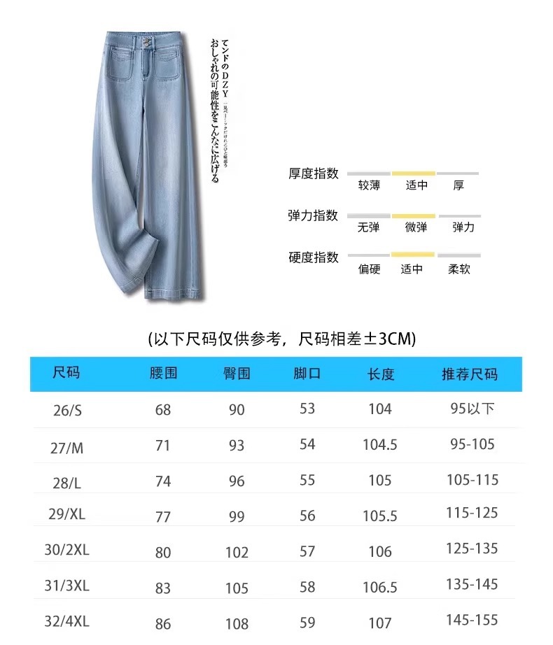 浅蓝色窄版阔腿牛仔裤女春夏2025新款大码宽松梨形显瘦九分直筒裤详情3
